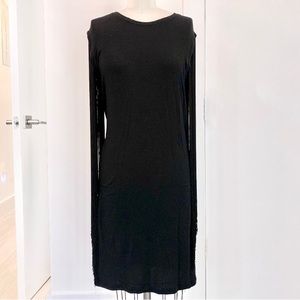 Black Ann Demeulemeester fringe “sleeved” jersey dress sz M